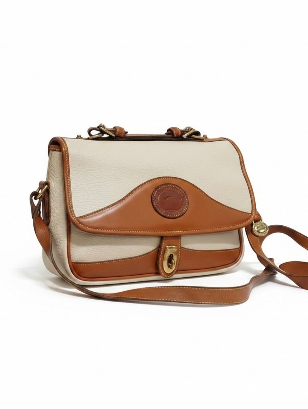Dooney & Bourke R701 Carrier Bone & British Tan  Leather Shoulder Bag 1990's